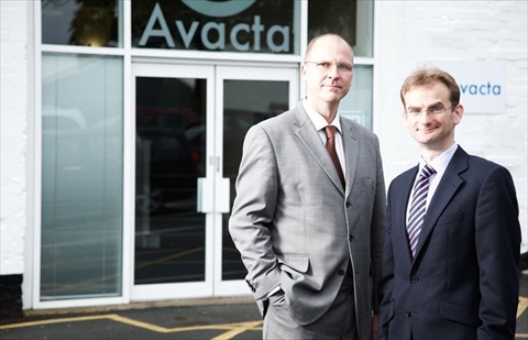 Alastair Smith, CEO of Avacta Group plc, alongside Tim Munns, Director of Wharfedale Property Management Ltd., managers of the Thorp Arch Estate, outside the Avacta building