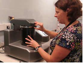Patricia Goggin from the University of Southampton working with the Quorum Q150T ES coating system