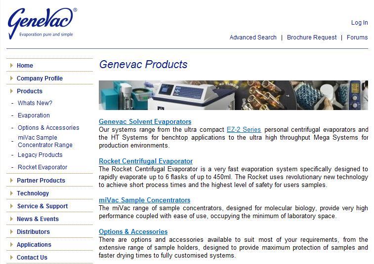 Webpage for Evaporators, Concentrators, Freeze Dryers & Lyophilisation Systems